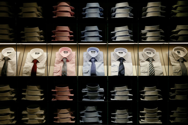 © Reuters. FILE PHOTO: Shirts and ties are on display in the Hugo Boss section in the Central Universal Department Store in Kiev