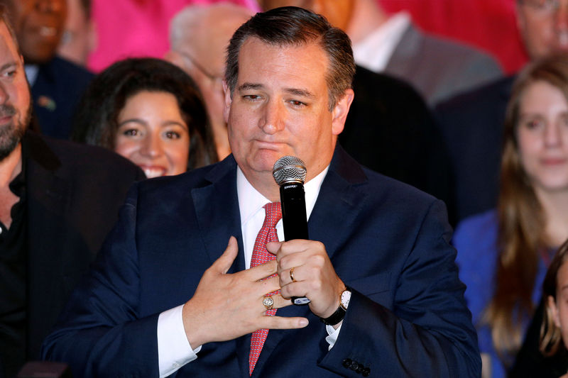 © Reuters. El senador republicano Ted Cruz habla a sus seguidores en Houston tras su elección