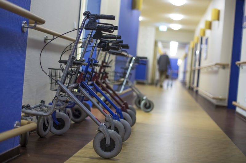 © Reuters. Walking frames are parked outside breakfast room at SenVital elderly home in Kleinmachnow outside Berlin