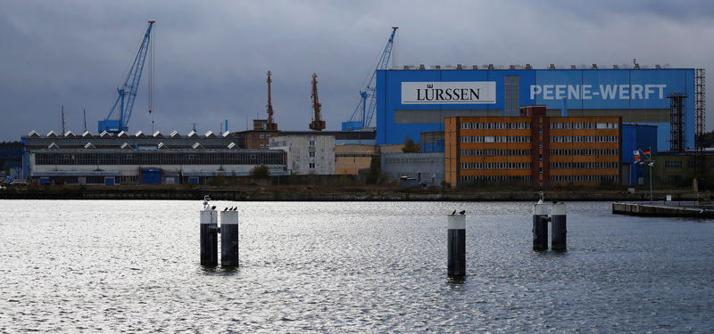 © Reuters. The Luerssen Peene shipyard is pictured in Wolgast