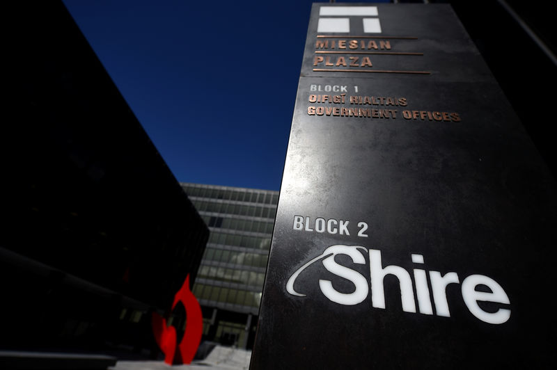 © Reuters. FILE PHOTO - Shire branding is seen outside their offices in Dublin