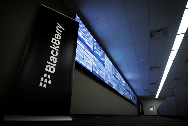 © Reuters. FILE PHOTO - A sign stands at Blackberry's Network Operating Centre (NOC) in Waterloo