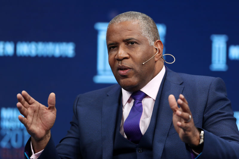 © Reuters. Robert Smith, Founder, Chairman and CEO, Vista Equity Partners, speaks at the Milken Institute's 21st Global Conference in Beverly Hills