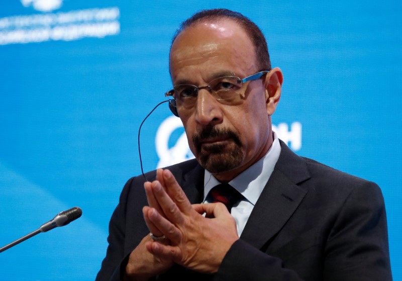 © Reuters. Министр энергетики Саудовской Аравии Халид аль-Фалих на сессии в рамках Российской энергетической недели в Москве