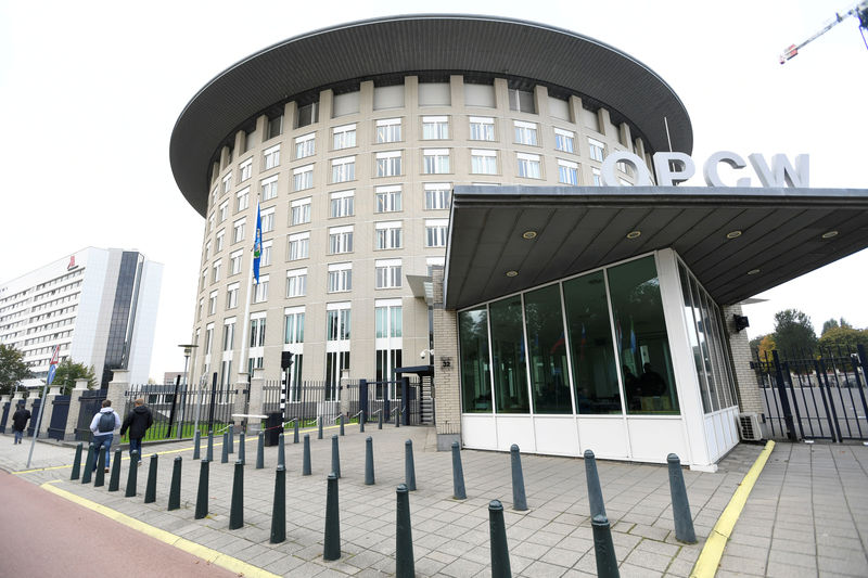 © Reuters. FILE PHOTO: The headquarters of the Organization for the Prohibition of Chemical Weapons (OPCW) is pictured in The Hague