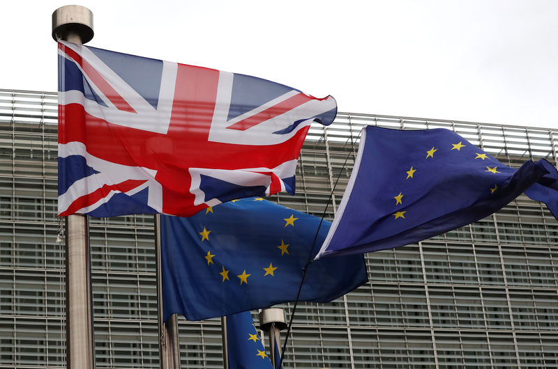 © Reuters. FILE PHOTO:  The British flag flies next to European flags at the European Commission in Brussels