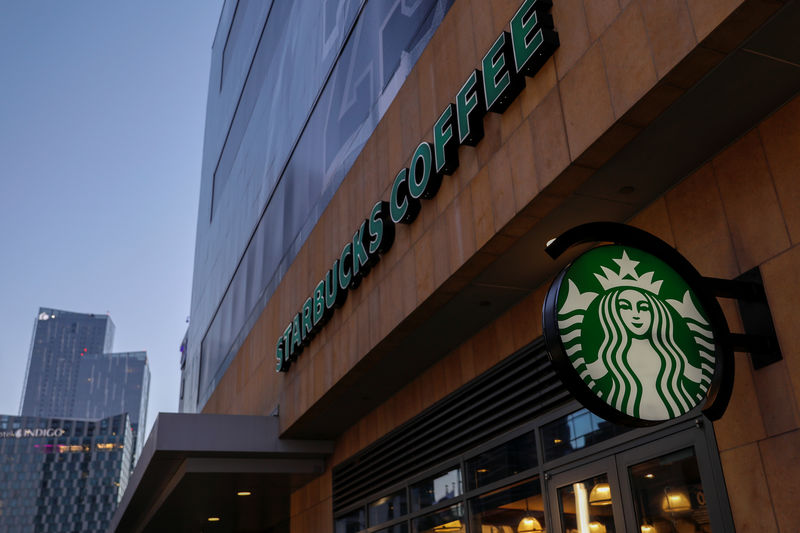 © Reuters. A Starbucks sign is show on one of the companies stores in Los Angeles, California