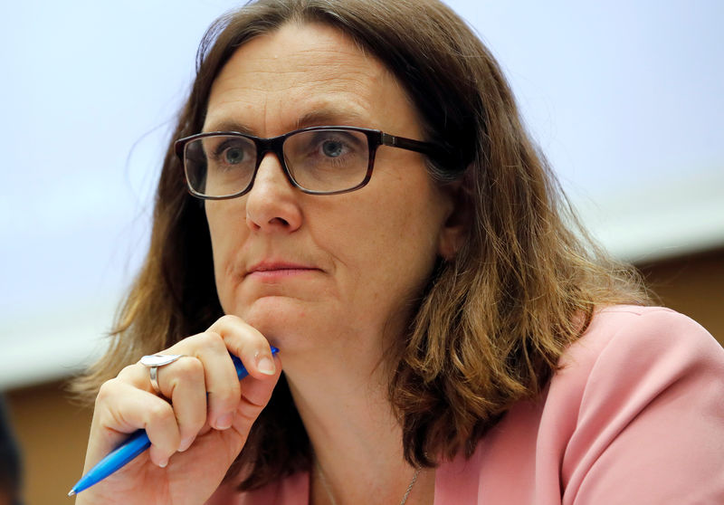 © Reuters. EU Trade Commissioner Malmstrom attends a panel discussion at the United Nations in Geneva