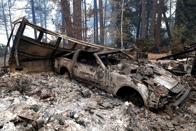 © Reuters. A car destroyed by the Camp Fire is seen in Paradise