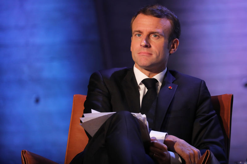 © Reuters. FILE PHOTO - French President Emmanuel Macron attends the opening session of the Internet Governance Forum (IGF) at the UNESCO headquarters in Paris