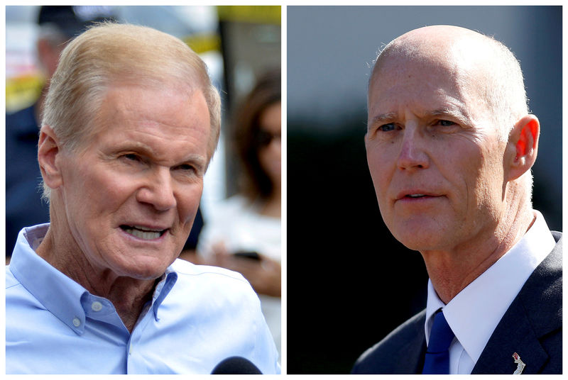 © Reuters. FILE PHOTO: FILE PHOTO:  Combination photo of U.S. Senator Bill Nelson and Florida Governor Rick Scott