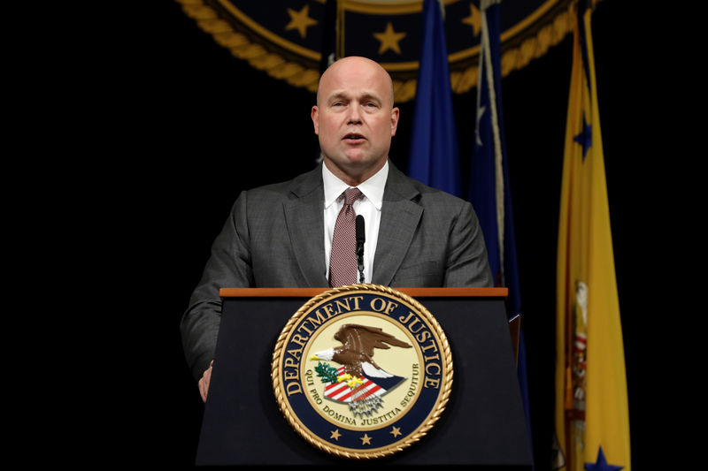 © Reuters. Acting Attorney General Matthew Whitaker speaks at the Annual Veterans Appreciation Day Ceremony at the Justice Department in Washington