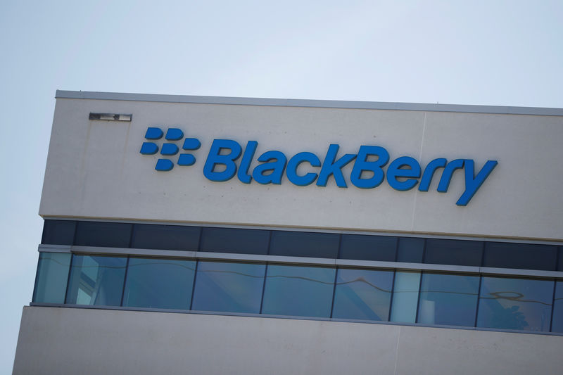 © Reuters. A sign is displayed on the building Blackberry's offices in Waterloo