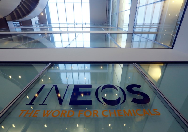 © Reuters. A logo is pictured in the headquarters of INEOS chemicals company in Rolle
