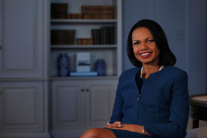 © Reuters. Former U.S. Secretary of State Condoleezza Rice poses for a portrait while promoting her new book, "Democracy: Stories from the Long Road to Freedom" in New York