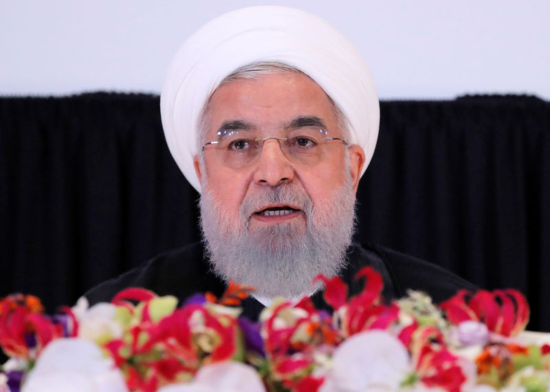 © Reuters. FILE PHOTO: Iranian President Hassan Rouhani speaks on the sidelines of the United Nations General Assembly in New York