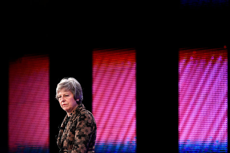 © Reuters. Britain's Prime Minister Theresa May speaks at the Confederation of British Industry's (CBI) annual conference in London