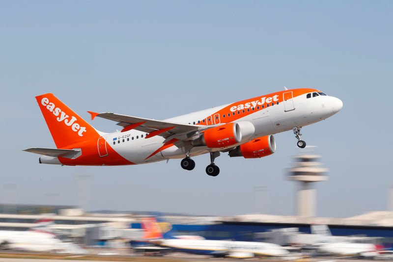 © Reuters. FILE PHOTO: An EasyJet Airbus A319 airplane takes off at the airport in Palma de Mallorca