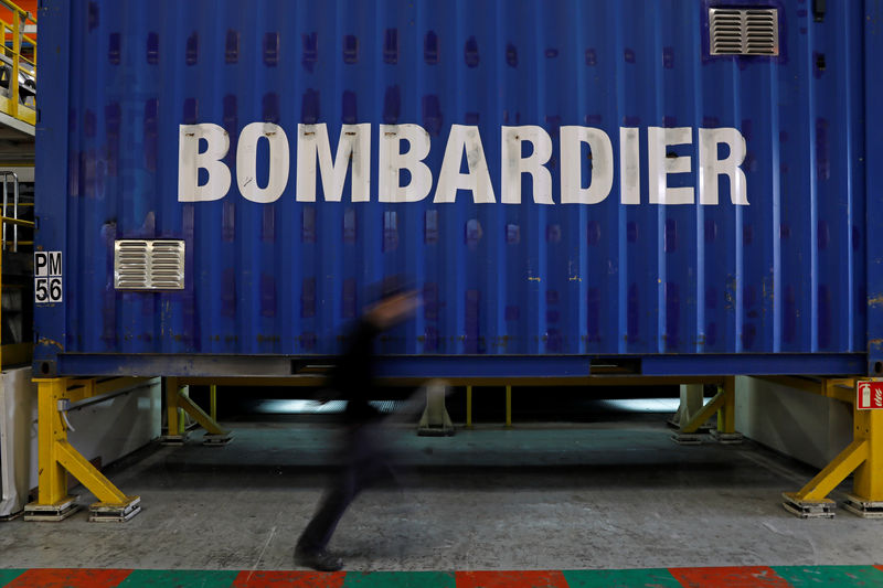 © Reuters. An employee works on a new regional transport train at the Bombardier plant in Crespin, near Valenciennes
