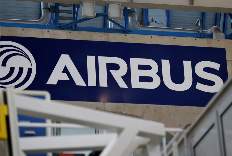 © Reuters. The logo of Airbus is seen at the Airbus A330 final assembly line at Airbus headquarters in Colomiers, near Toulouse