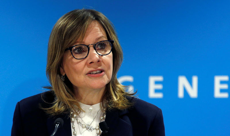 © Reuters. FILE PHOTO: GM CEO Barra at press conference at the North American International Auto Show in Detroit