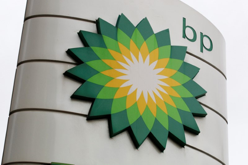 © Reuters. FILE PHOTO: A BP logo is seen on a petrol station in London