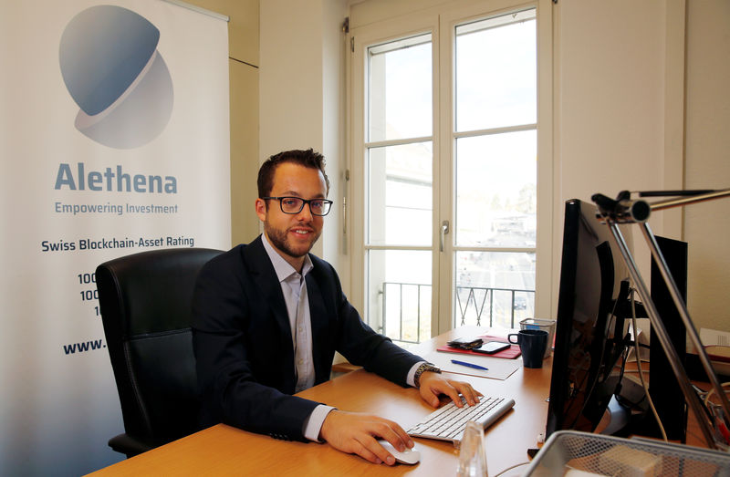 © Reuters. Co-founder and CEO of Swiss Blockchain-Asset Rating Company Alethena Markus Hartmann poses for a photograph in their office in Bern