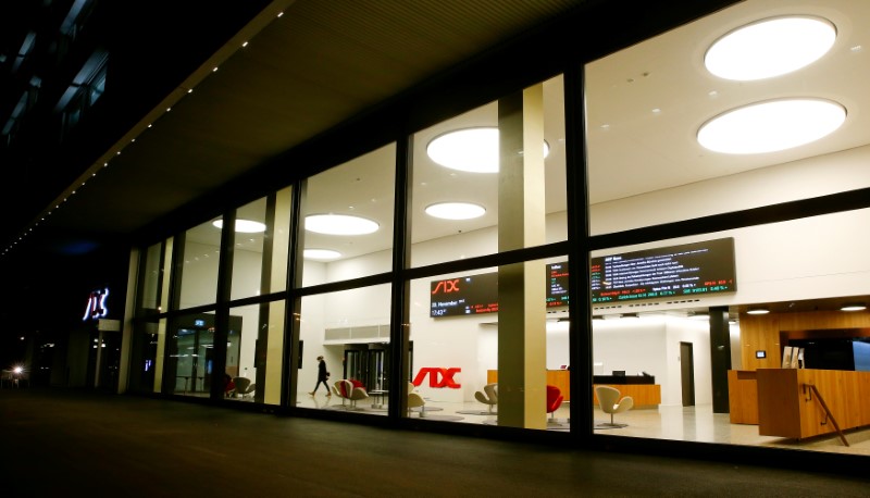 © Reuters. Picture shows the entrance hall of Swiss stock exchange operator SIX Group in Zurich