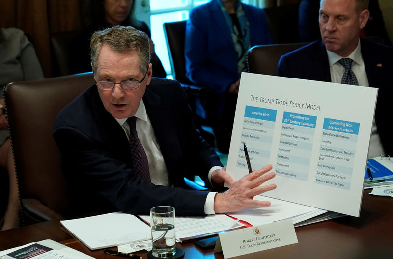 © Reuters. Foto de archivo: El Representante Comercial de Estados Unidos, Robert Lighthizer, habla durante una reunión del Gabinete del presidente estadounidense, Donald Trump, en la Casa Blanca en Washington, Estados Unidos