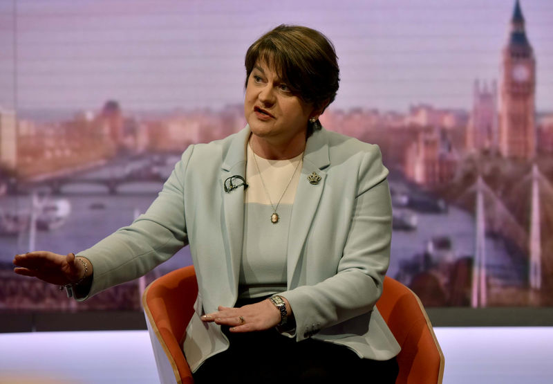 © Reuters. Arlene Foster, leader of the Democratic Unionist Party (DUP), appears on the BBC's Marr Show, in London