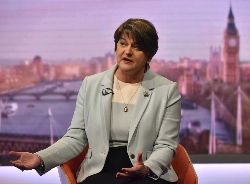© Reuters. Arlene Foster, leader of the Democratic Unionist Party (DUP), appears on the BBC's Marr Show, in London