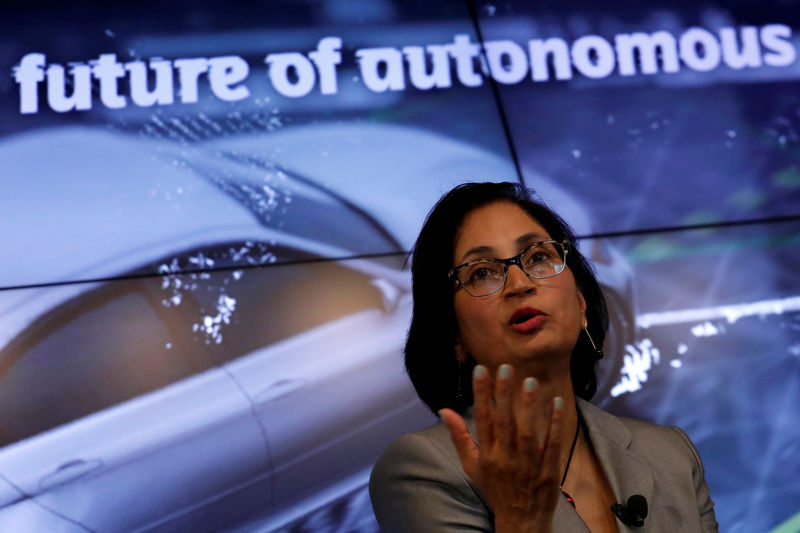 © Reuters. FILE PHOTO:  Padmasree Warrior, CEO of NIO U.S., speaks during a Reuters Newsmaker event on the Future of Autonomous Vehicles in New York