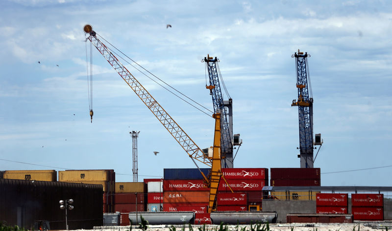 © Reuters. FILE PHOTO: Cranes and containers are seen at the port of Rosario
