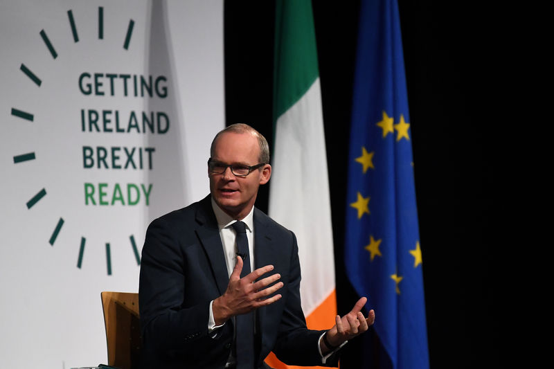 © Reuters. FILE PHOTO: Ireland's Minister for Foreign Affairs and Trade, Simon Coveney, speaks at a 'Getting Ireland Brexit Ready' workshop at the Convention Centre in Dublin