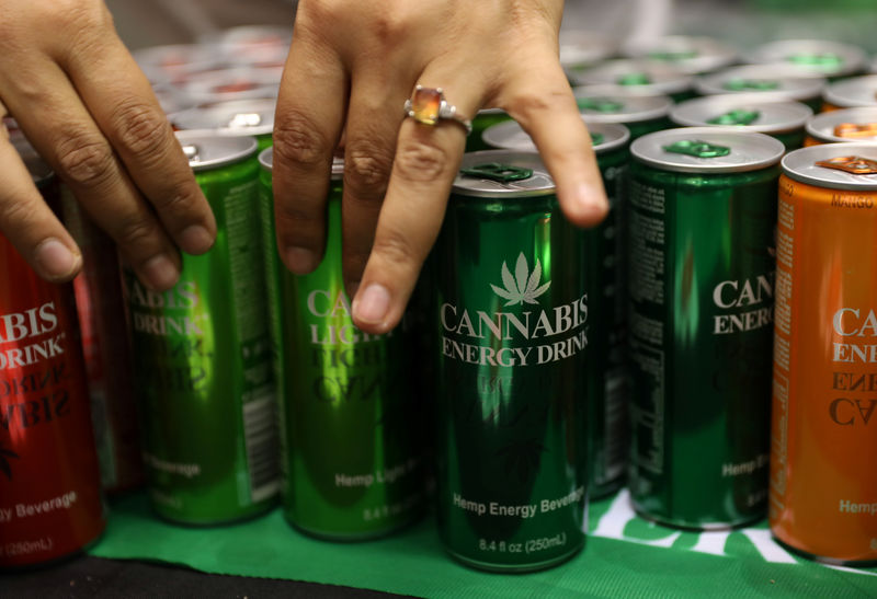 © Reuters. Energy drinks made from cannabis are seen at the opening of the four-day Cannabis expo in Pretoria