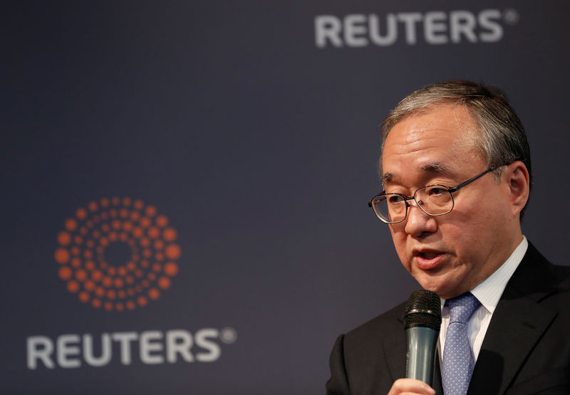 © Reuters. Japan's Vice Finance Minister Shigeaki Okamoto speaks at a Reuters Newsmaker event in Tokyo