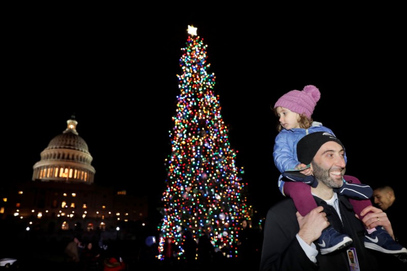 © Reuters. The Capitol Christmas Tree is lit on Capitol Hill