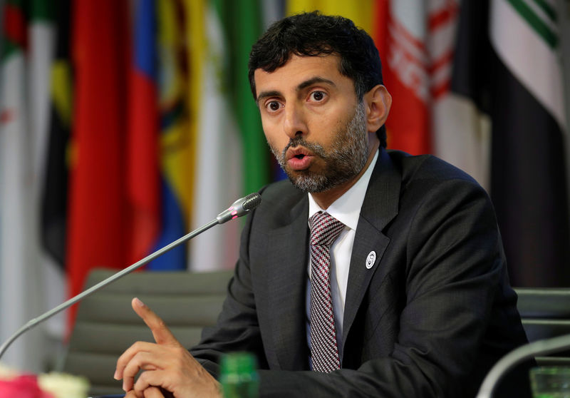 © Reuters. FILE PHOTO:  UAE's Oil Minister OPEC President Al Mazrouei addresses a news conference after an OPEC meeting in Vienna