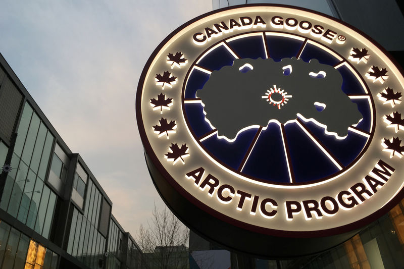 © Reuters. Sign of Canadian luxury parka maker Canada Goose is pictured at its newly opened flagship store in Sanlitun area of Beijing