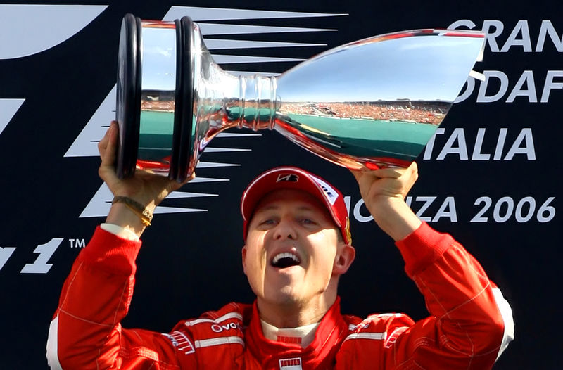 © Reuters. FILE PHOTO: Ferrari Formula One driver Schumacher of Germany celebrates after winning Italian Grand Prix in Monza