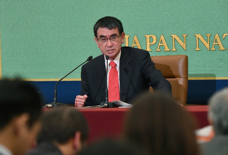 © Reuters. Taro Kono at the Japan National Press Club