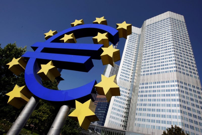 © Reuters. FILE PHOTO: Outside view shows the Euro sculpture in front of the ECB headquarters in Frankfurt