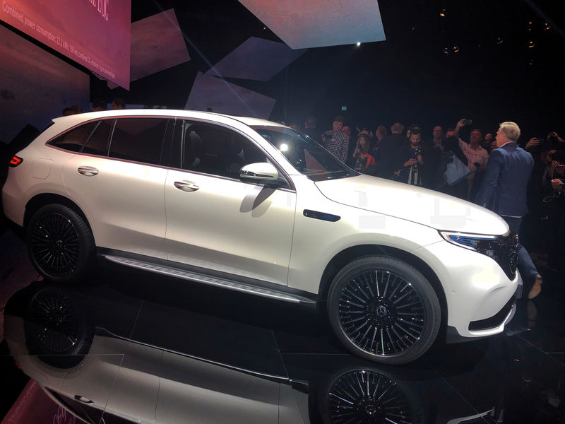 © Reuters. The first fully electric Mercedes car EQC is seen at a presentation in Stockholm