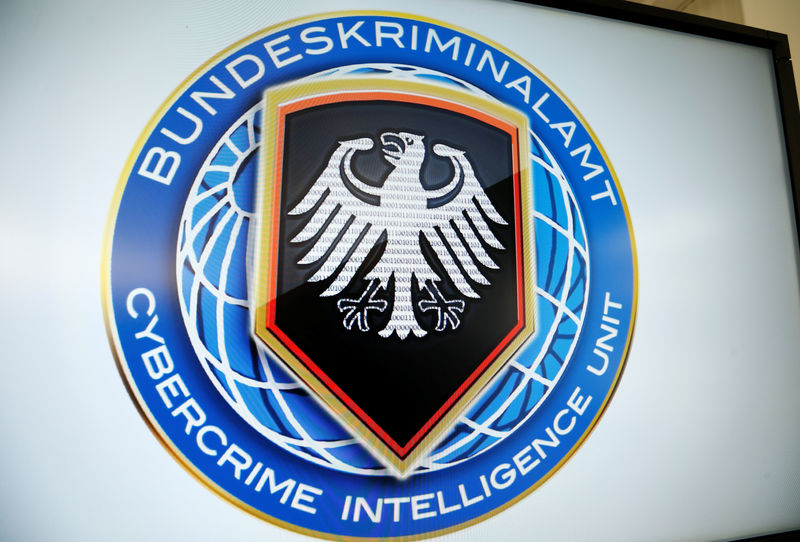 © Reuters. A logo of the Cybercrime Intelligence Unit of Germany's Bundeskriminalamt (BKA) Federal Crime Office is pictured during a media day in Wiesbaden