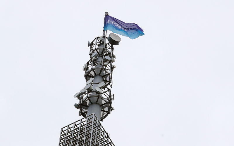 © Reuters. Flag with the logo of Proximus is seen at the headquarters of the Belgian telecoms operator in Brussels