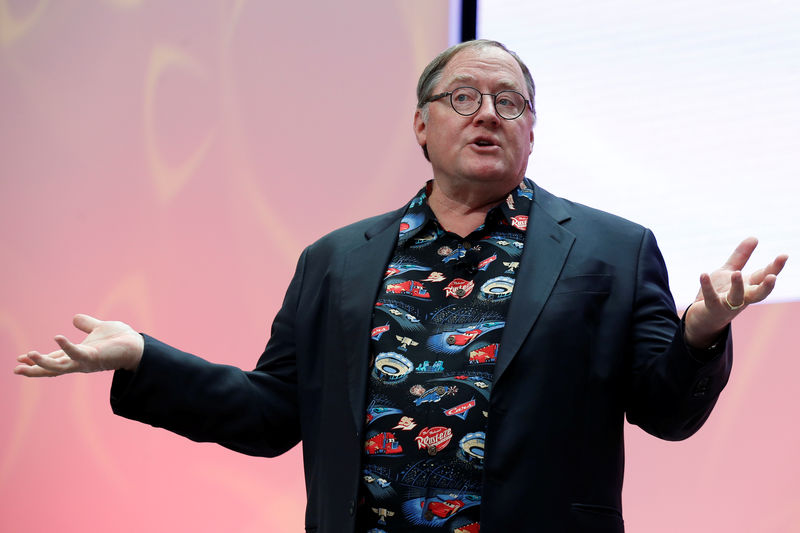 © Reuters. FILE PHOTO:  John Lasseter, Chief Creative Officer of Walt Disney and Pixar Animation Studios, speaks during the North American International Auto Show in Detroit, Michigan, U.S.