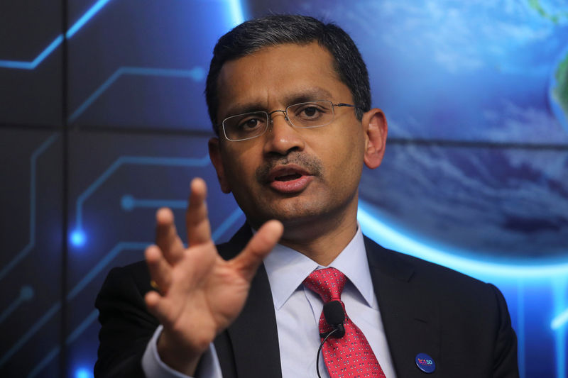 © Reuters. Tata Consultancy Services (TCS) Chief Executive Officer Rajesh Gopinathan attends a news conference announcing the company's quarterly results in Mumbai