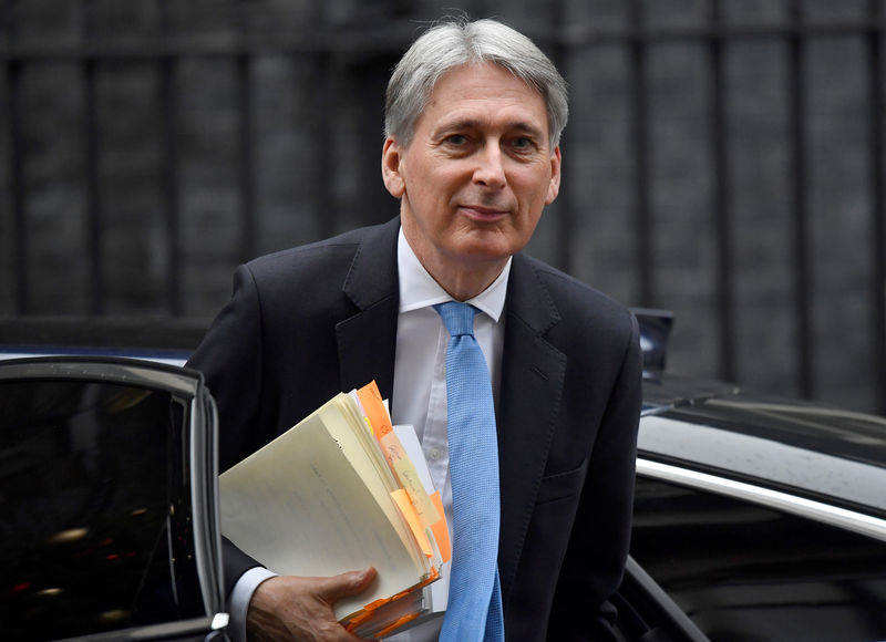 © Reuters. Britain's Chancellor fo the Exchequer, Philip Hammond, arrives in Downing Street, in central London