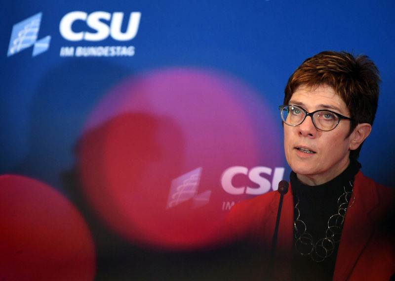 © Reuters. Christian Democratic Union, CDU party leader Annegret Kramp-Karrenbauer gives a statement after a Christian Social Union party meeting at “Kloster Seeon” in Seeon