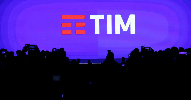 © Reuters. Telecom Italia new logo of TIM brand is seen on a screen during the launch in Rome